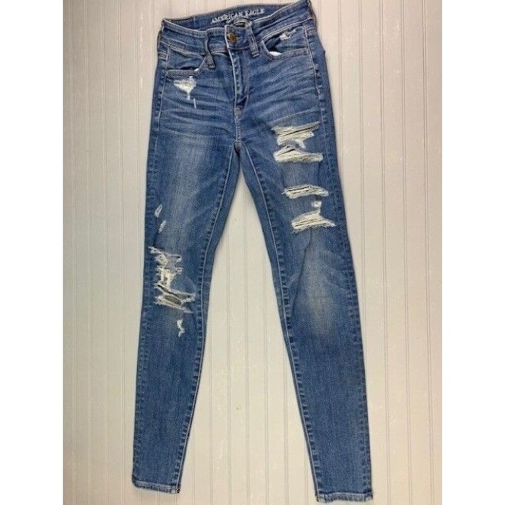 American Eagle Size 00 Women High Rise Jeggings Jeans Skinny Distressed Low Rise